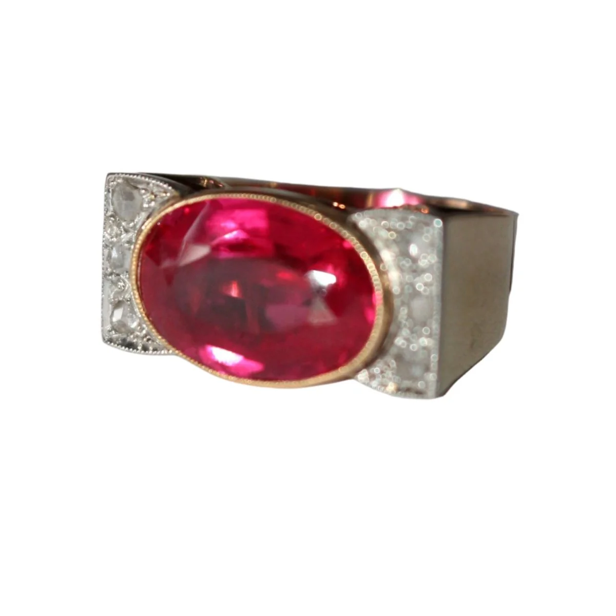 Bague Tank Or Jaune Et Platine, Saphir rose Verneuil Et Diamants - Image 6