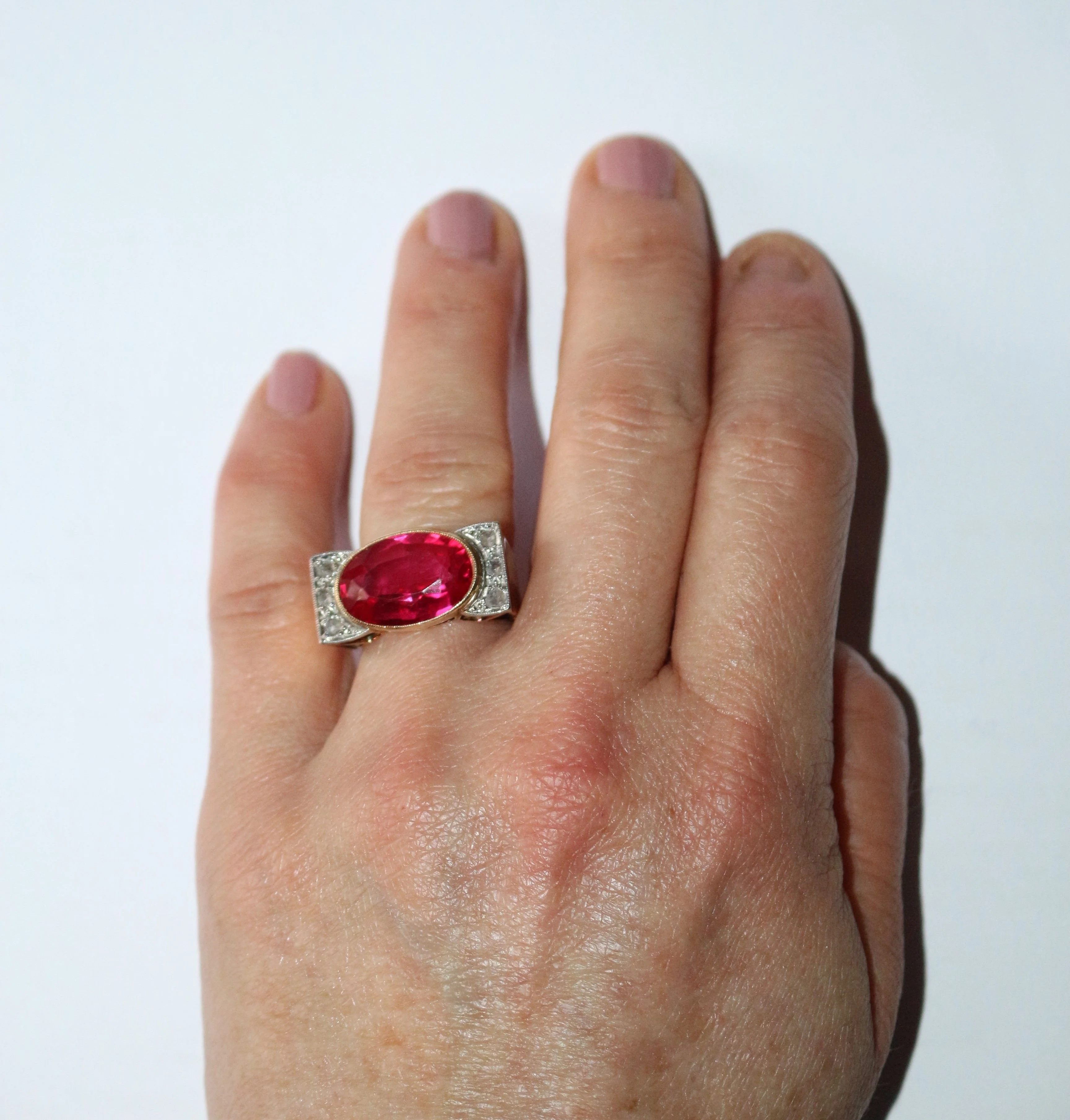 Bague Tank Or Jaune Et Platine, Saphir rose Verneuil Et Diamants - Image 8