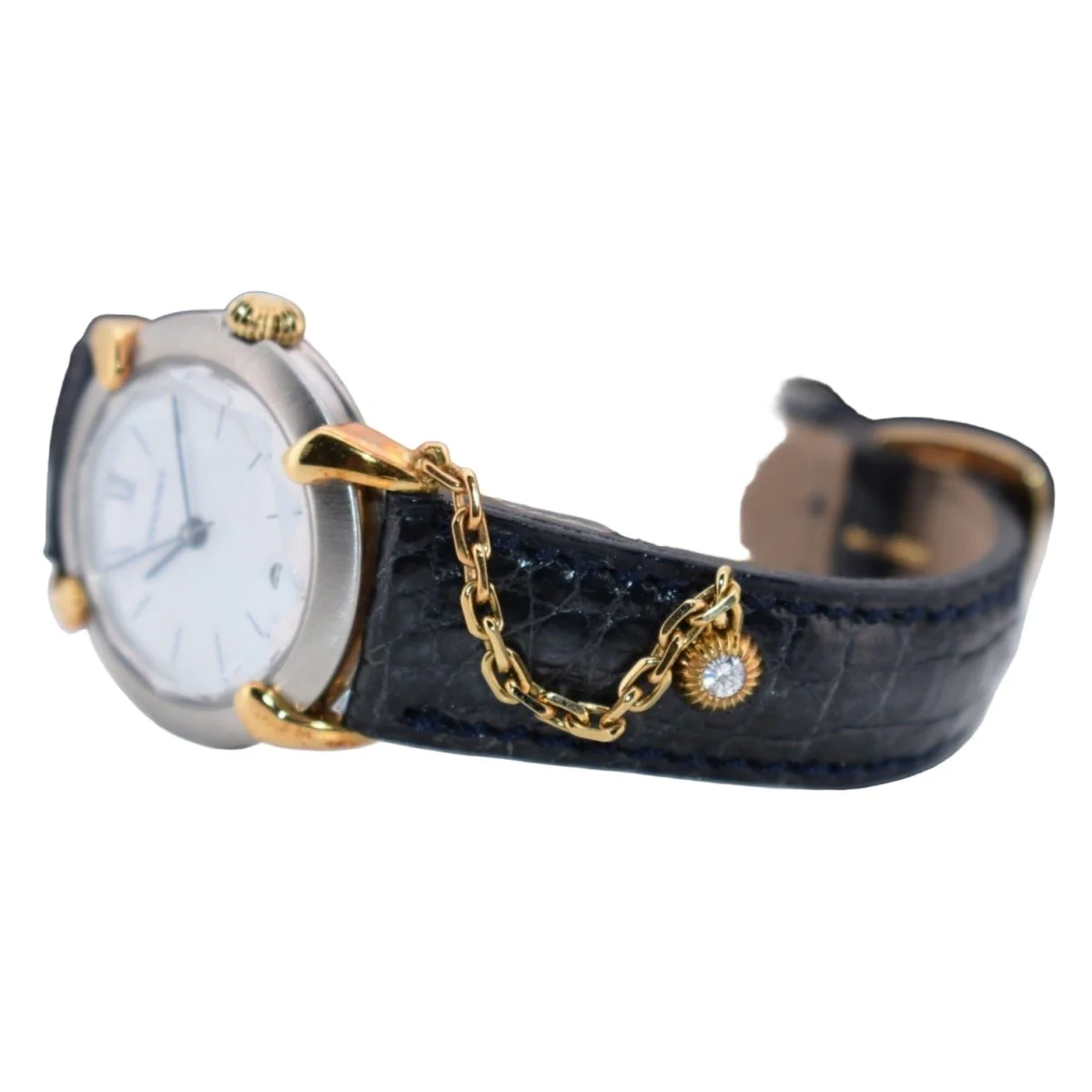 Montre CHAUMET "Élysées" en or jaune, acier, cuir, quartz et diamant - Image 3