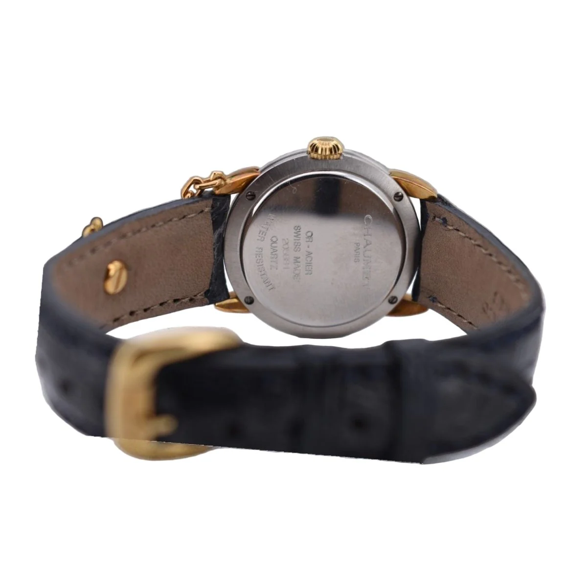 Montre CHAUMET "Élysées" en or jaune, acier, cuir, quartz et diamant - Image 4