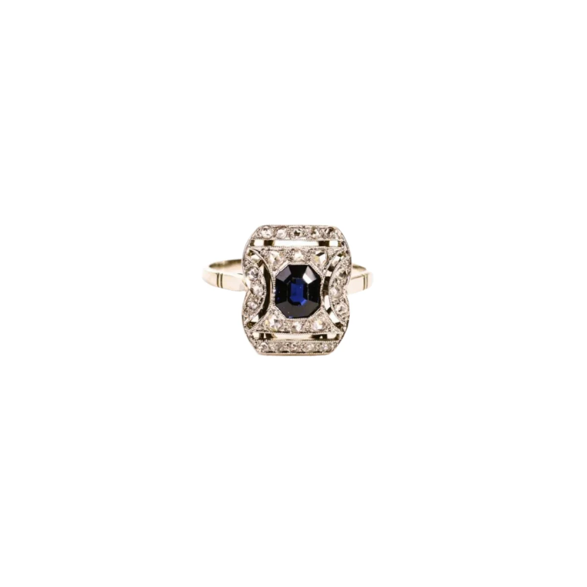 Bague Art Déco saphir et diamants en or et platine