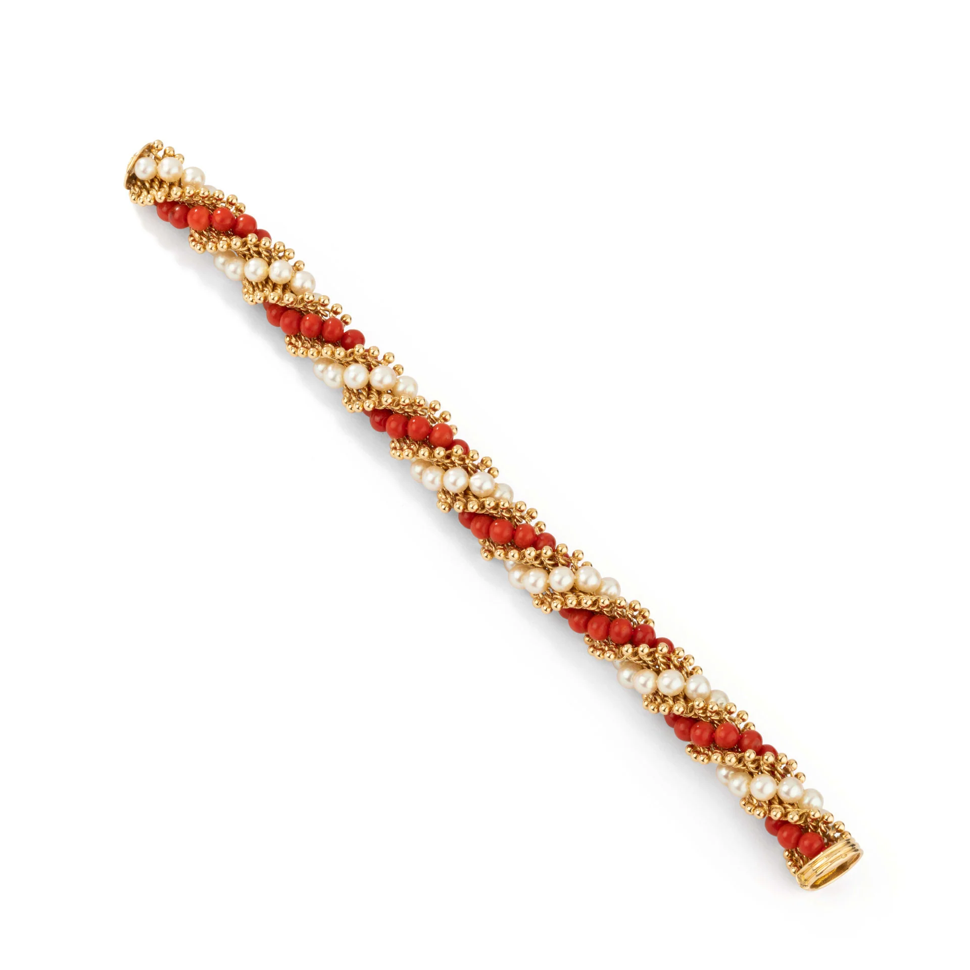 Bracelet VAN CLEEF & ARPELS, "Twist" or jaune, perles de corail et perles de culture - Image 3