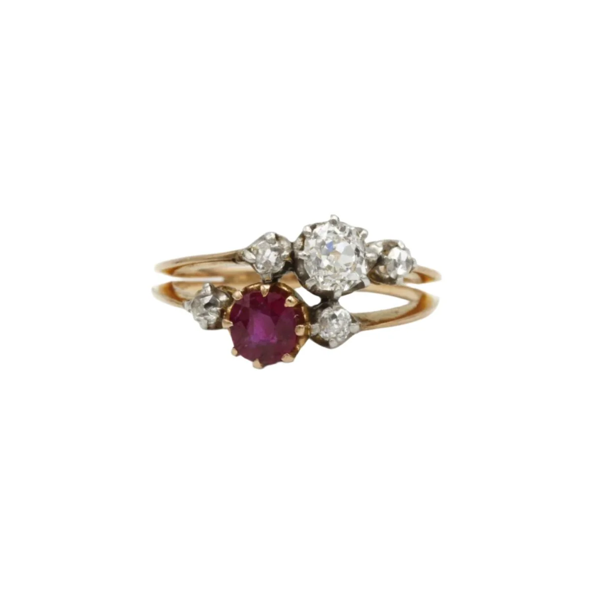Bague - Or, Platine, Rubis, diamants