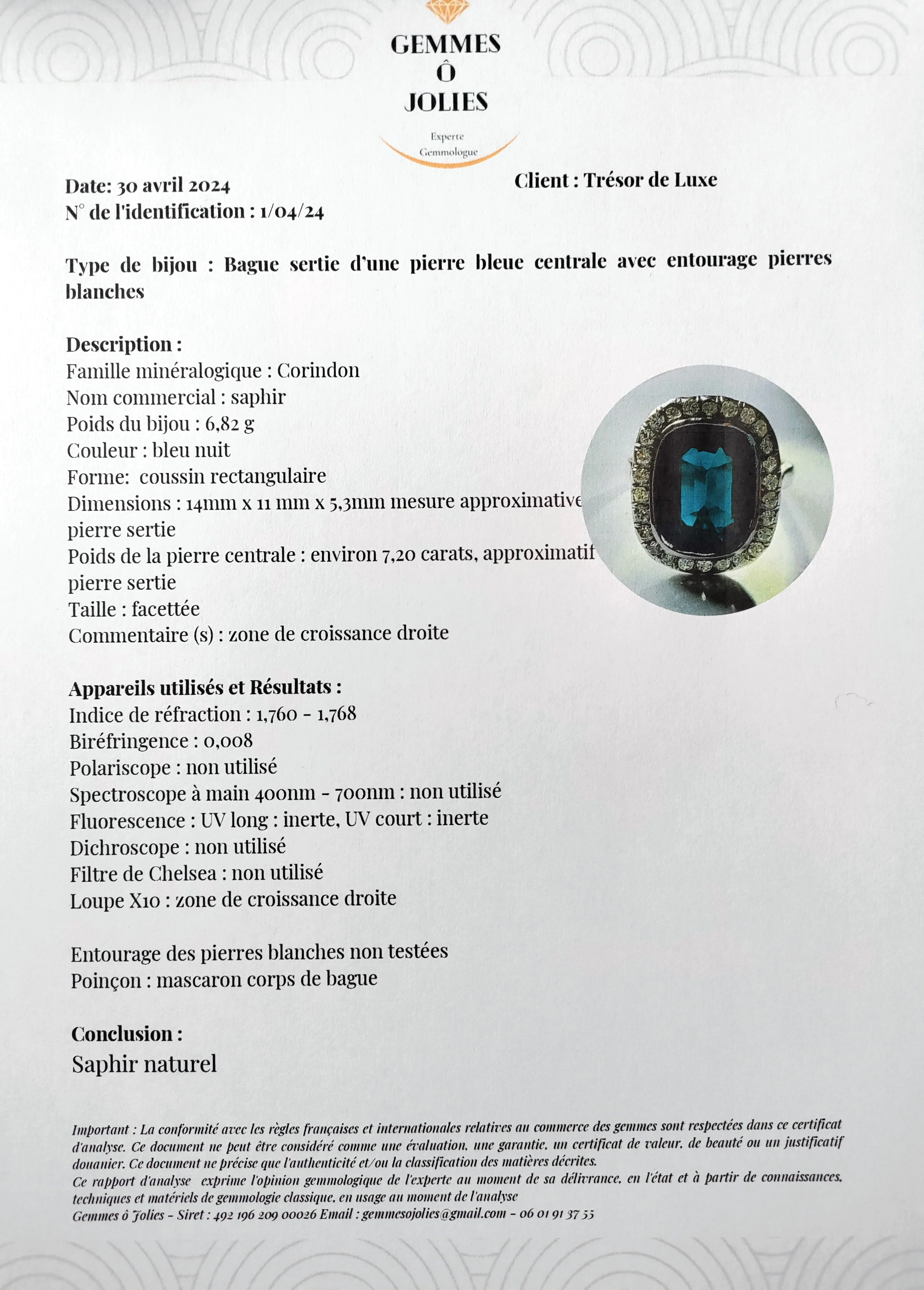 Bague Art Déco Saphir Diamants Platine - Image 10