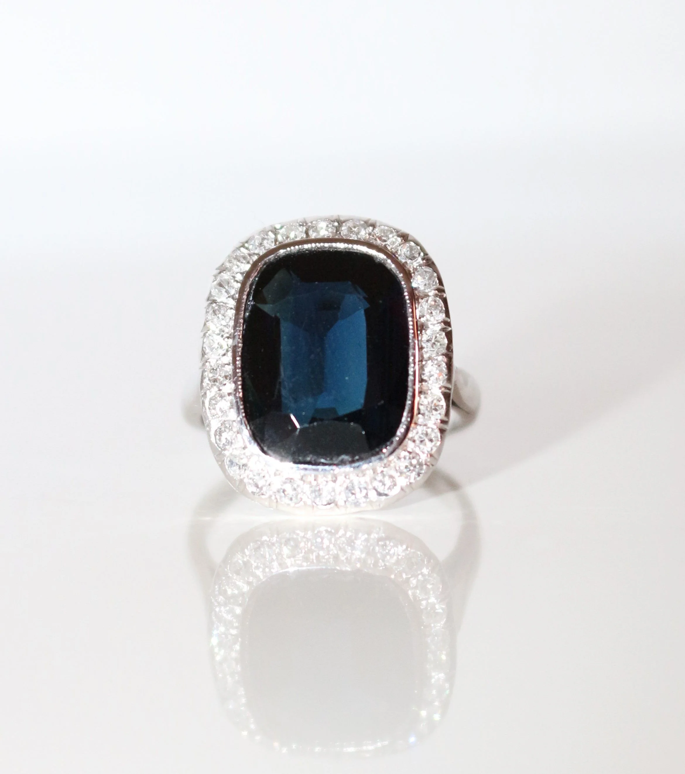 Bague Art Déco Saphir Diamants Platine - Image 5