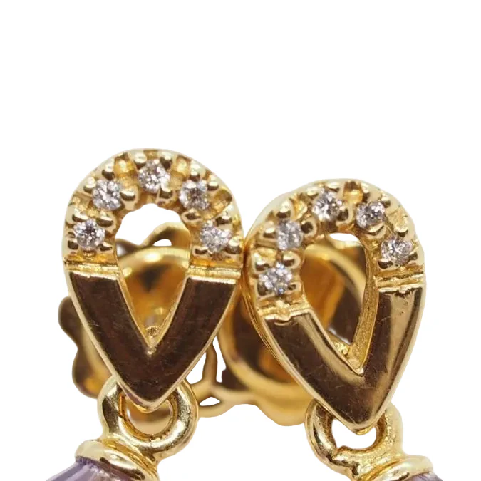 Boucles d'oreilles en or jaune, améthystes briolettes et diamants - Image 2