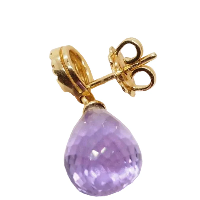 Boucles d'oreilles en or jaune, améthystes briolettes et diamants - Image 3