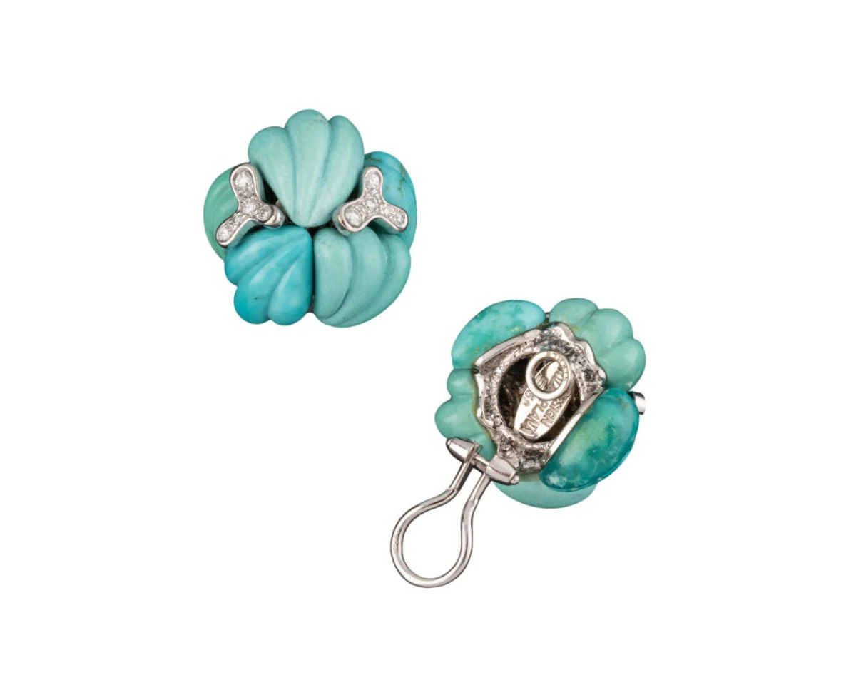 STERLE Paire de boucles d'oreilles en or, diamants et turquoises - Image 3
