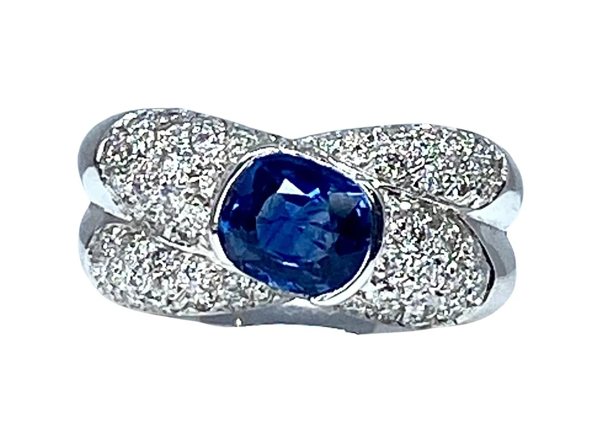 Bague Jonc en or blanc saphir et diamants