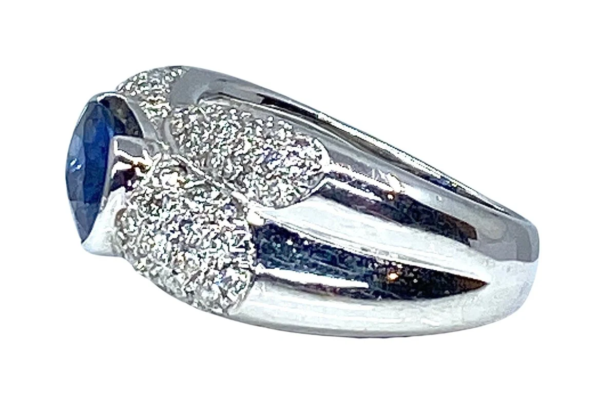 Bague Jonc en or blanc saphir et diamants - Image 4