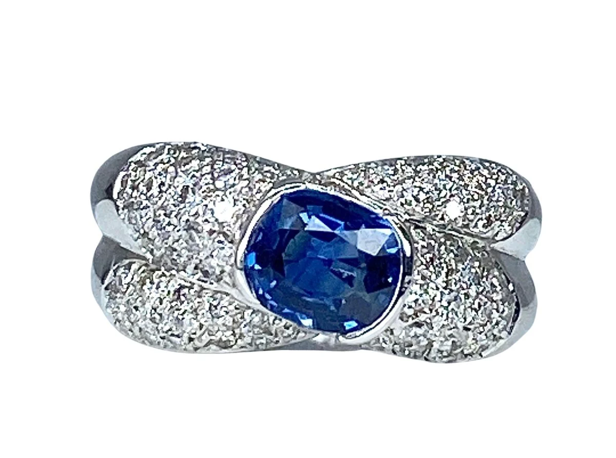 Bague Jonc en or blanc saphir et diamants - Image 6