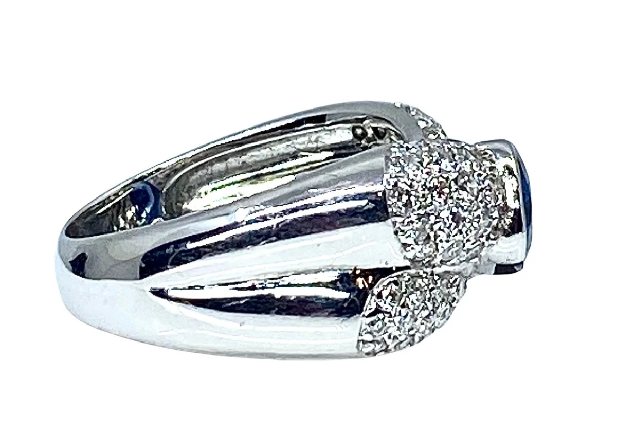 Bague Jonc en or blanc saphir et diamants - Image 7