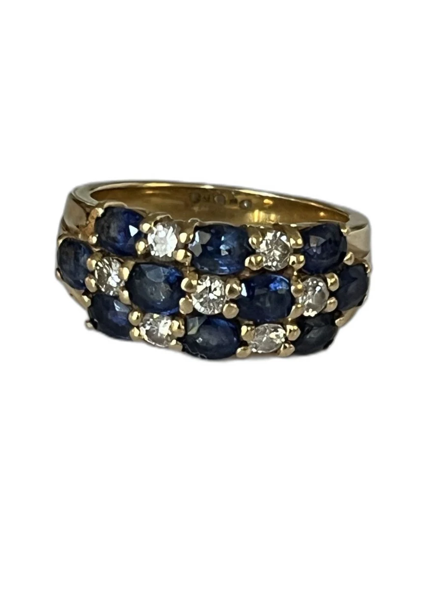 Bague Bandeau en or jaune, saphirs et diamants