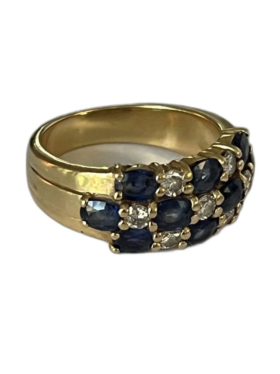 Bague Bandeau en or jaune, saphirs et diamants - Image 4