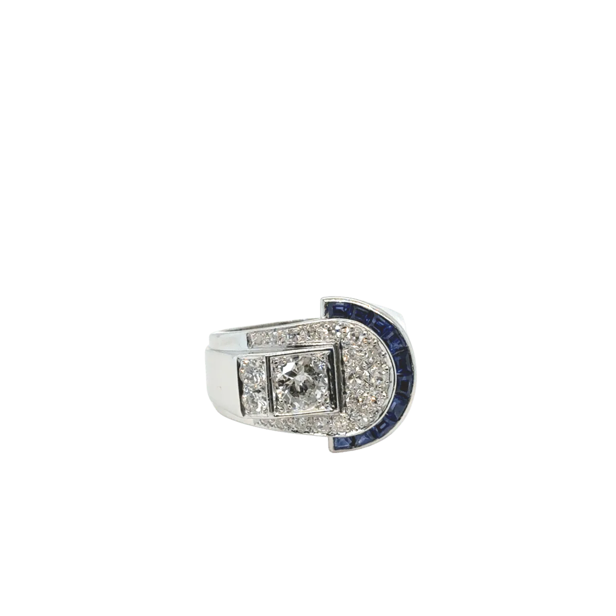 Art Déco - Bague platine - Diamants et Saphirs
