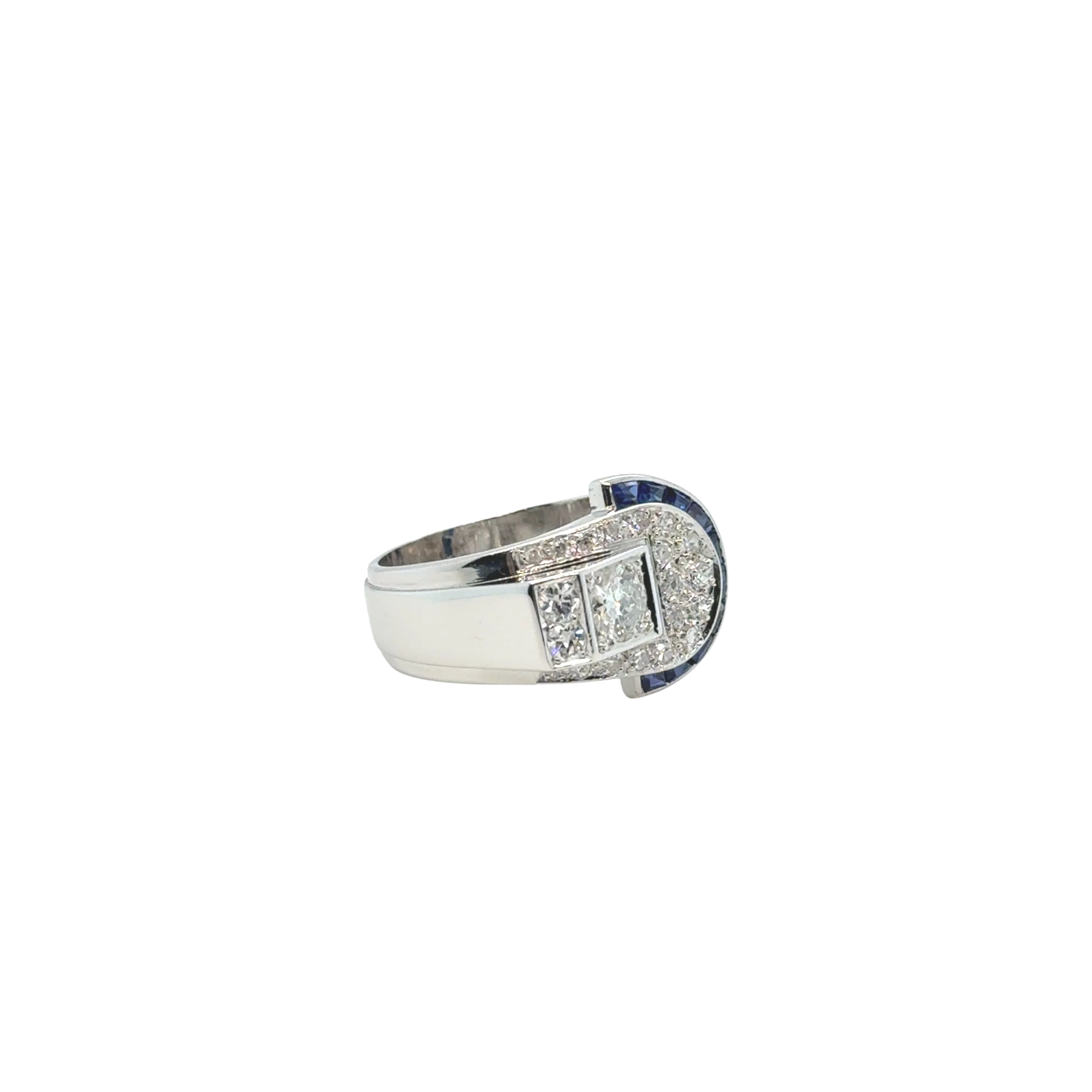 Art Déco - Bague platine - Diamants et Saphirs - Image 3
