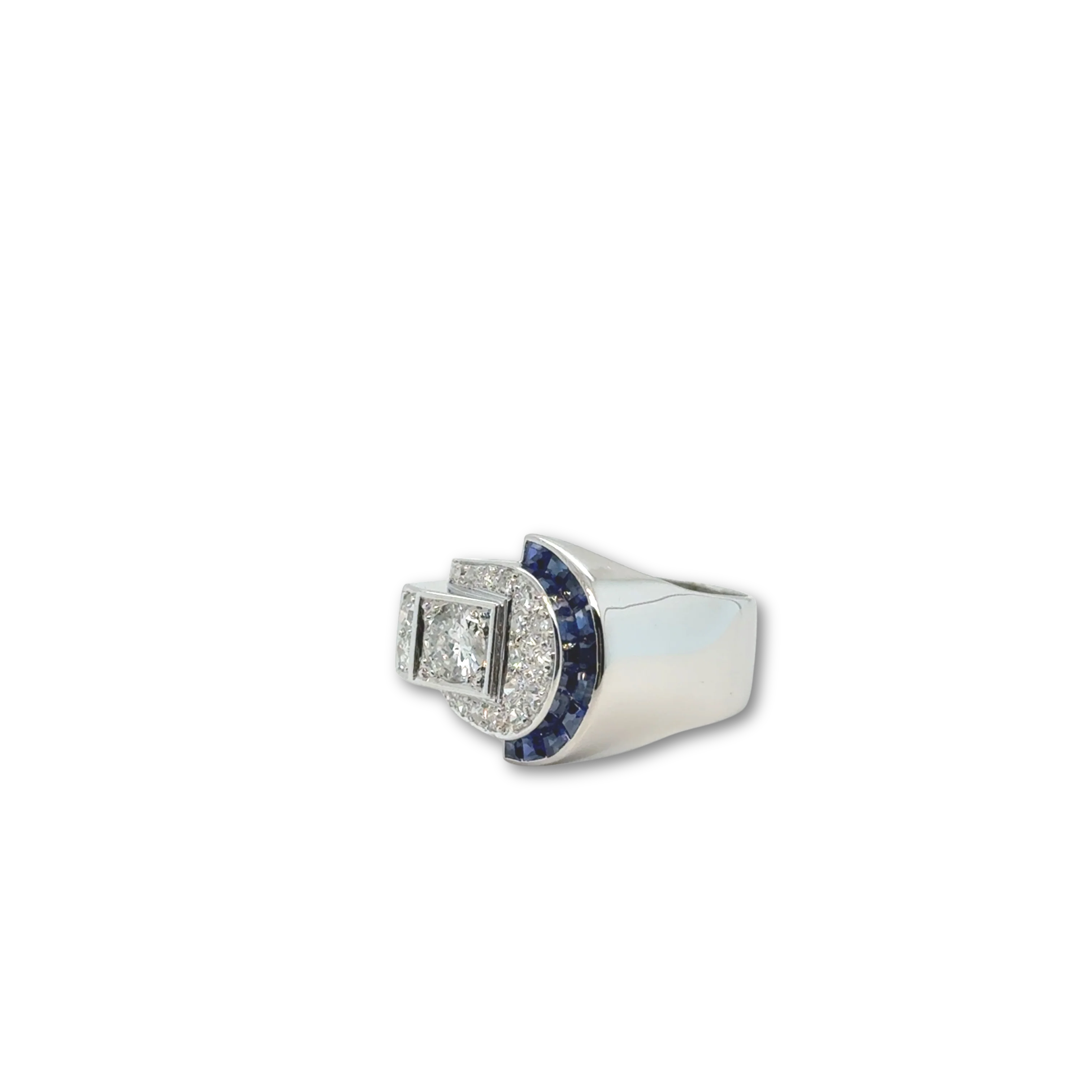 Art Déco - Bague platine - Diamants et Saphirs - Image 4