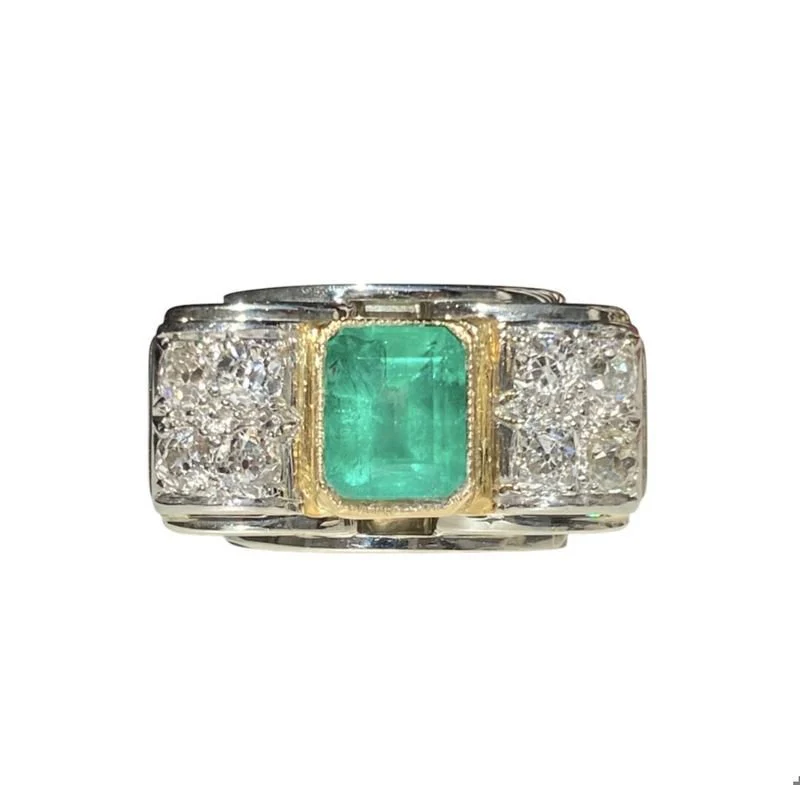 Bague Tank en or blanc, or jaune, émeraude et diamants
