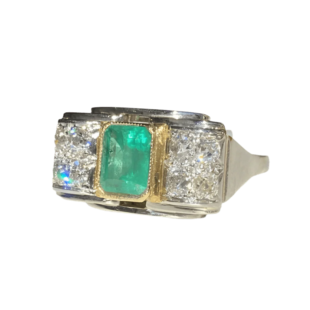 Bague Tank en or blanc, or jaune, émeraude et diamants - Image 3