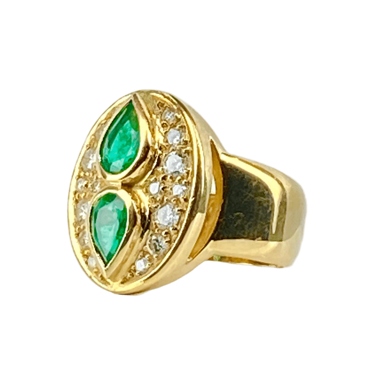Bague en or jaune, émeraudes et diamants - Image 3