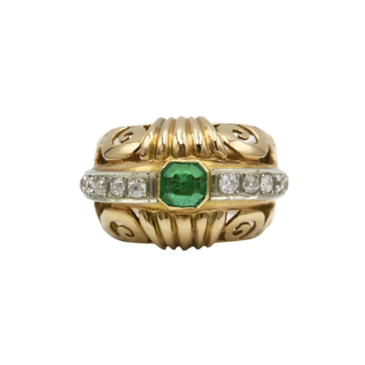 Bague Bandeau en or jaune, émeraude et diamants
