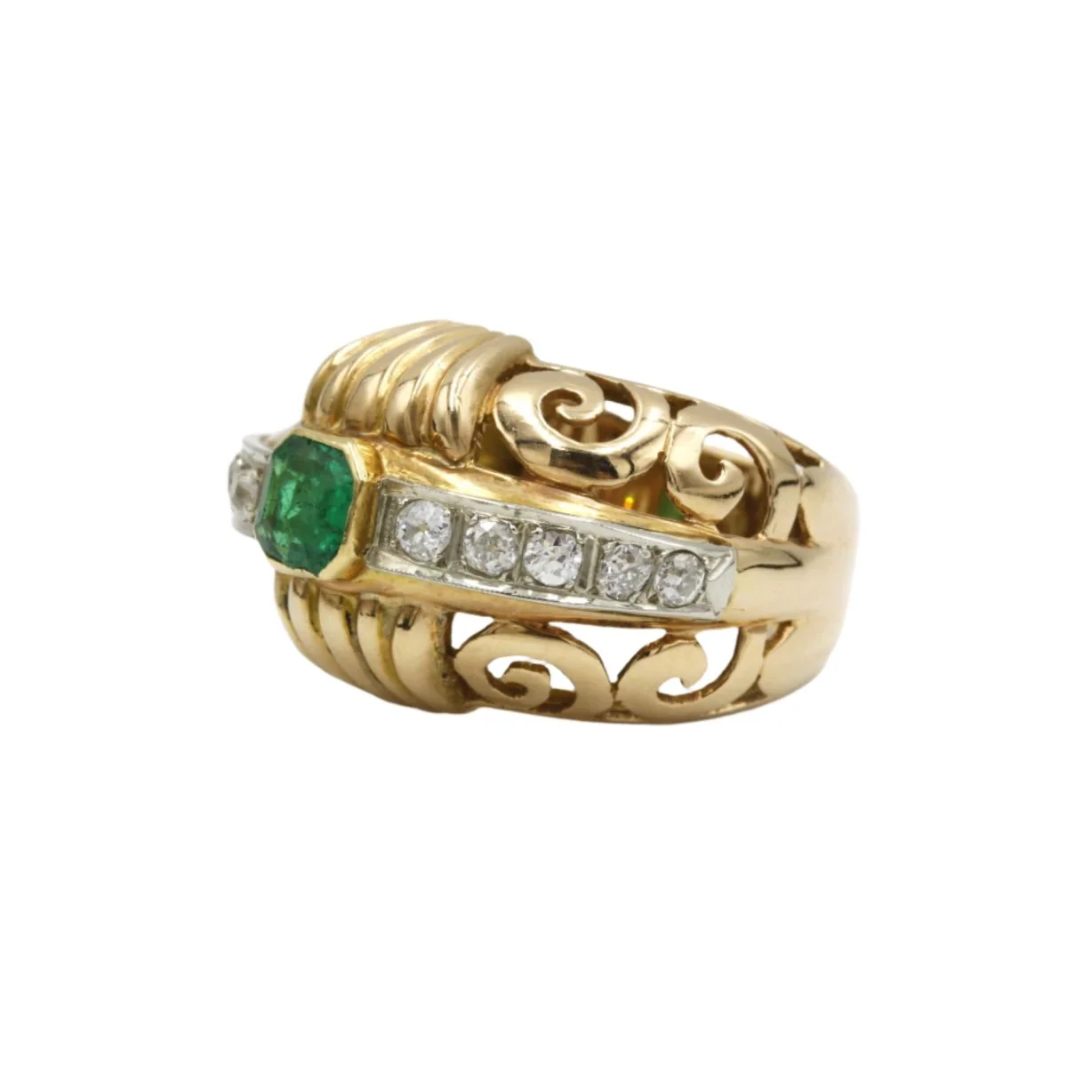 Bague Bandeau en or jaune, émeraude et diamants - Image 3