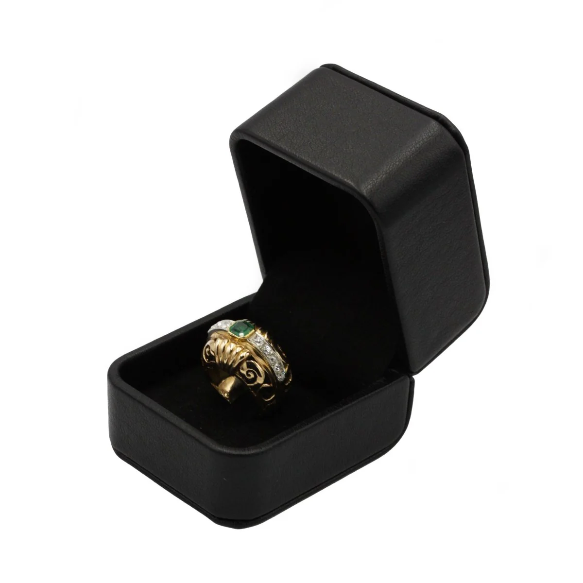 Bague Bandeau en or jaune, émeraude et diamants - Image 6