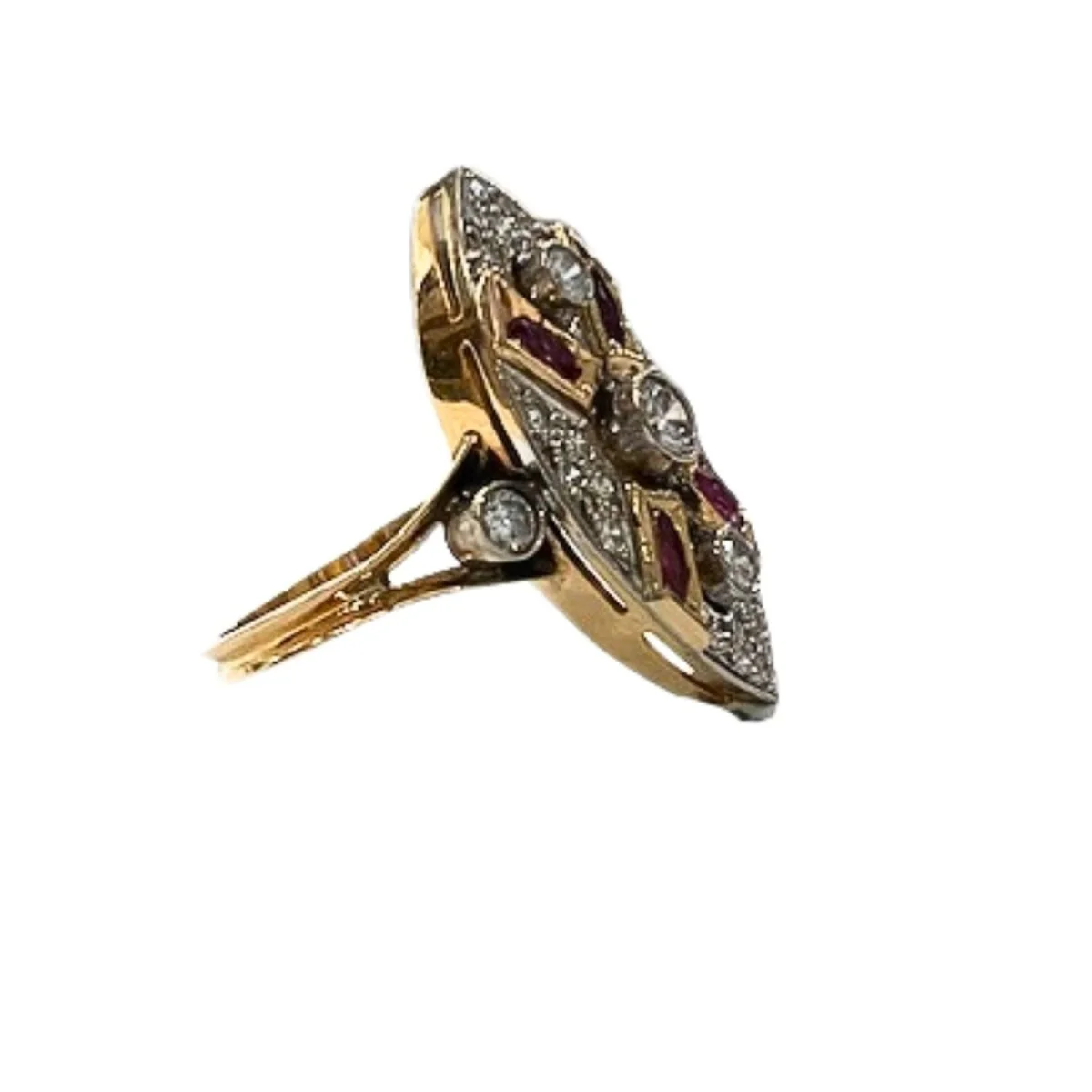 Bague Marquise en or jaune, rubis et diamants - Image 4