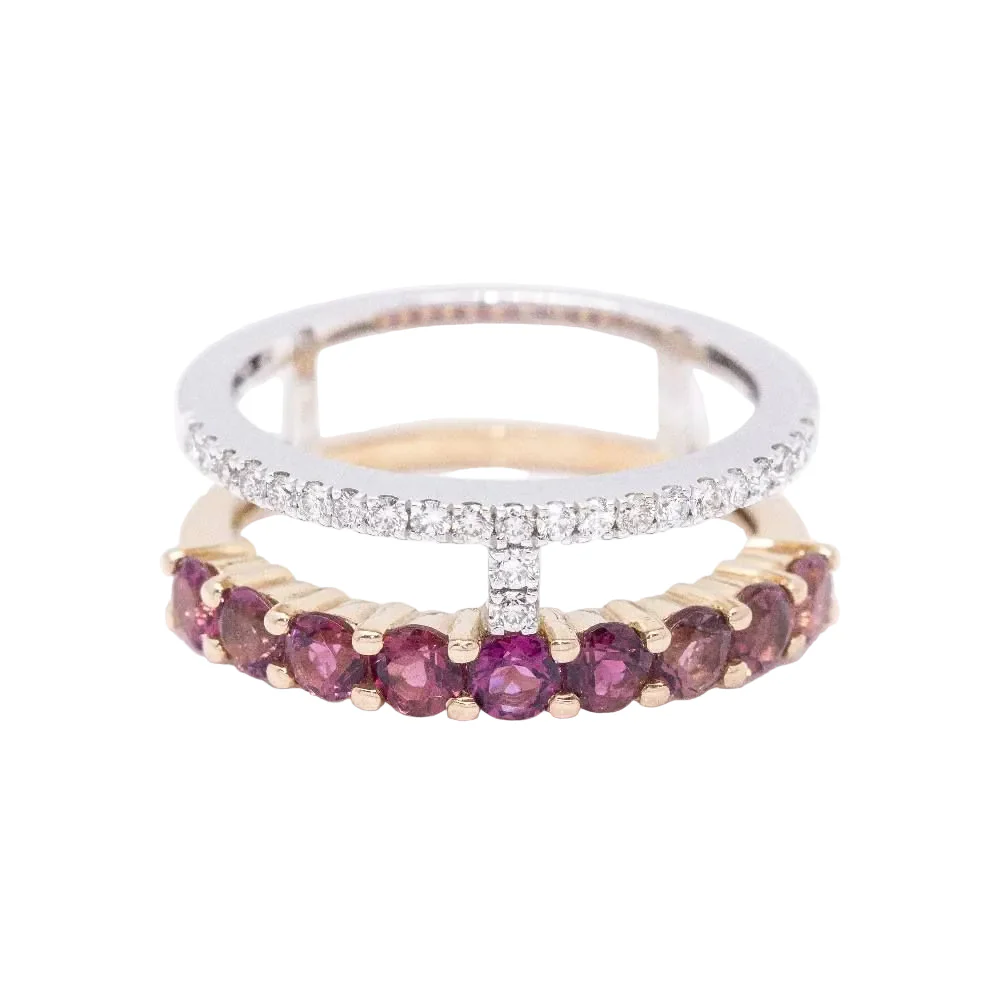 Bague Bandeau en or blanc, or rose, tourmalines et diamants