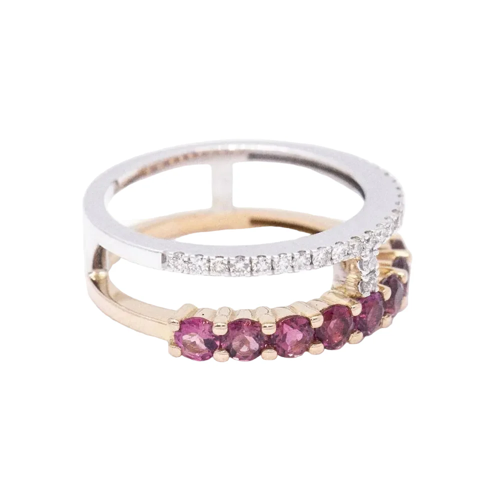 Bague Bandeau en or blanc, or rose, tourmalines et diamants - Image 5