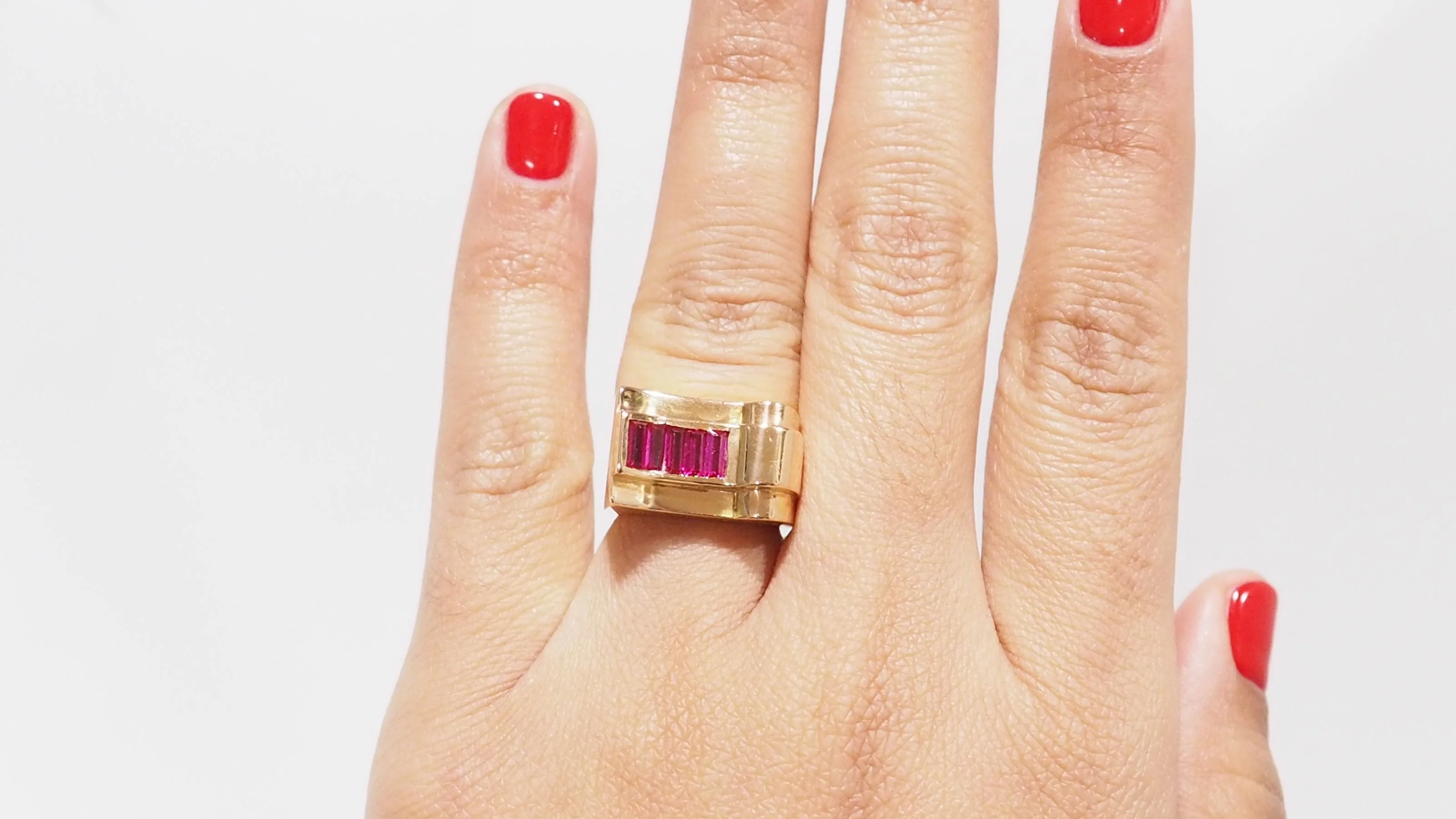 Bague Tank en jaune et rubis - Image 2