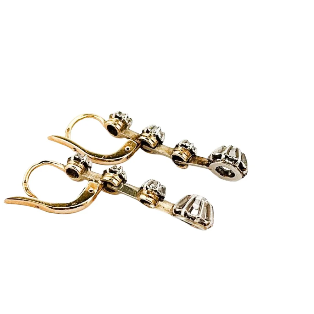 Boucles d'oreilles Dormeuses en or jaune, or blanc et diamants - Image 4