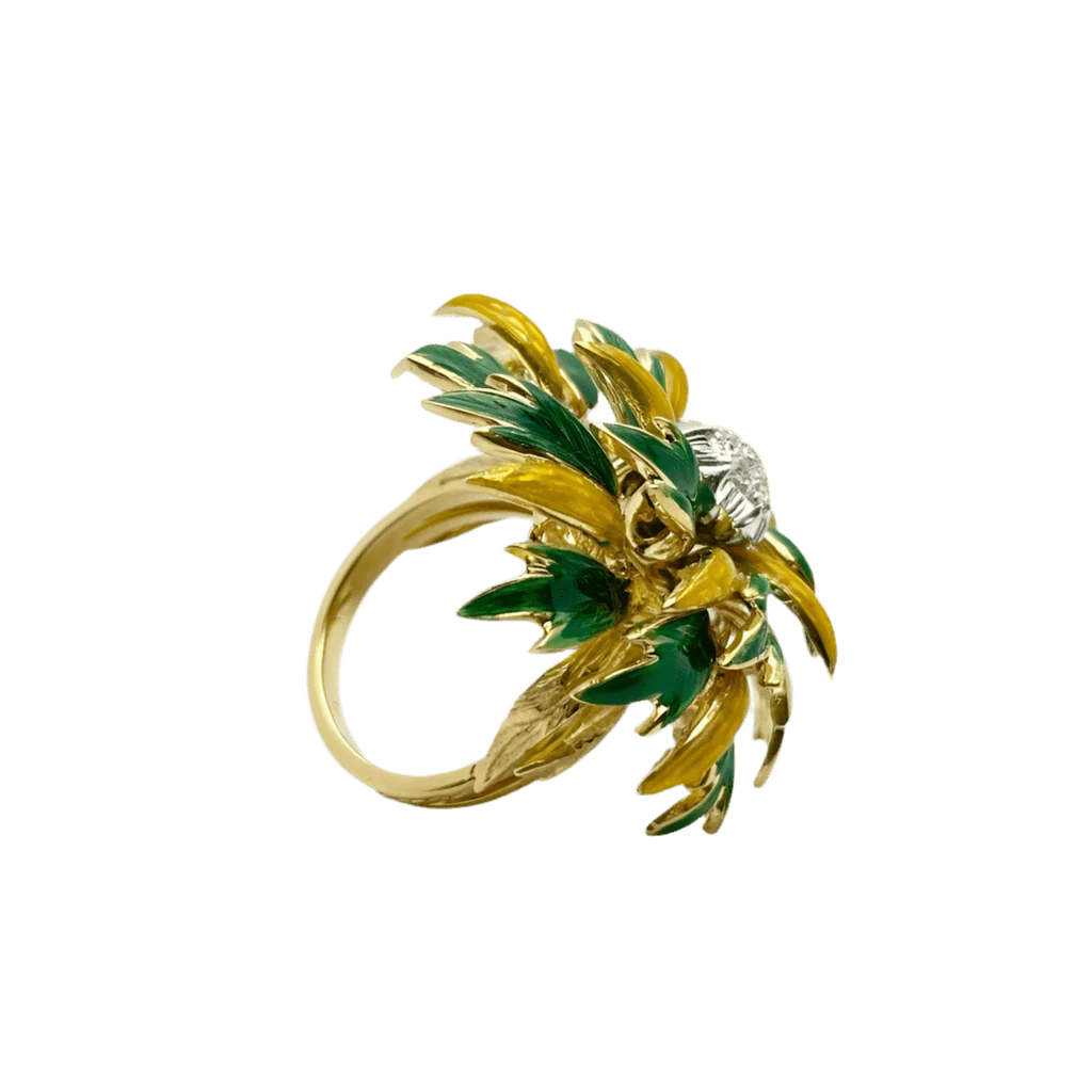 Bague Cocktail en or blanc, émail et diamants - Image 4