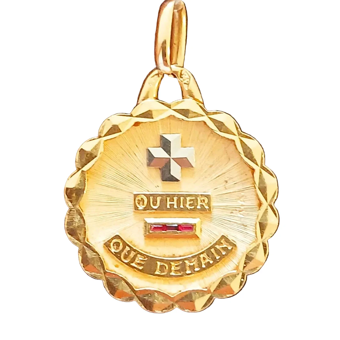 Médaille AUGIS en or jaune, or rose et rubis