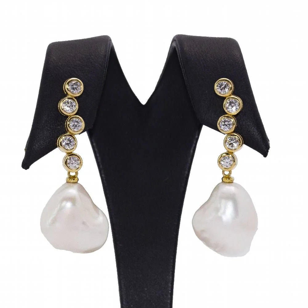 Boucles d'oreilles STILL en or jaune, perles et diamants - Image 3