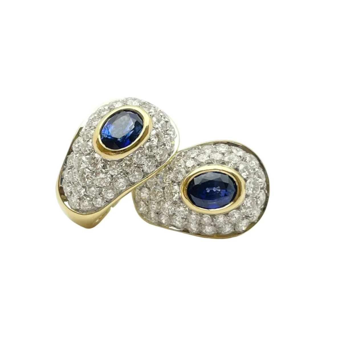 Boucles d'oreilles Dormeuses ORECCHINI en or blanc, or jaune, saphirs et diamants - Image 2