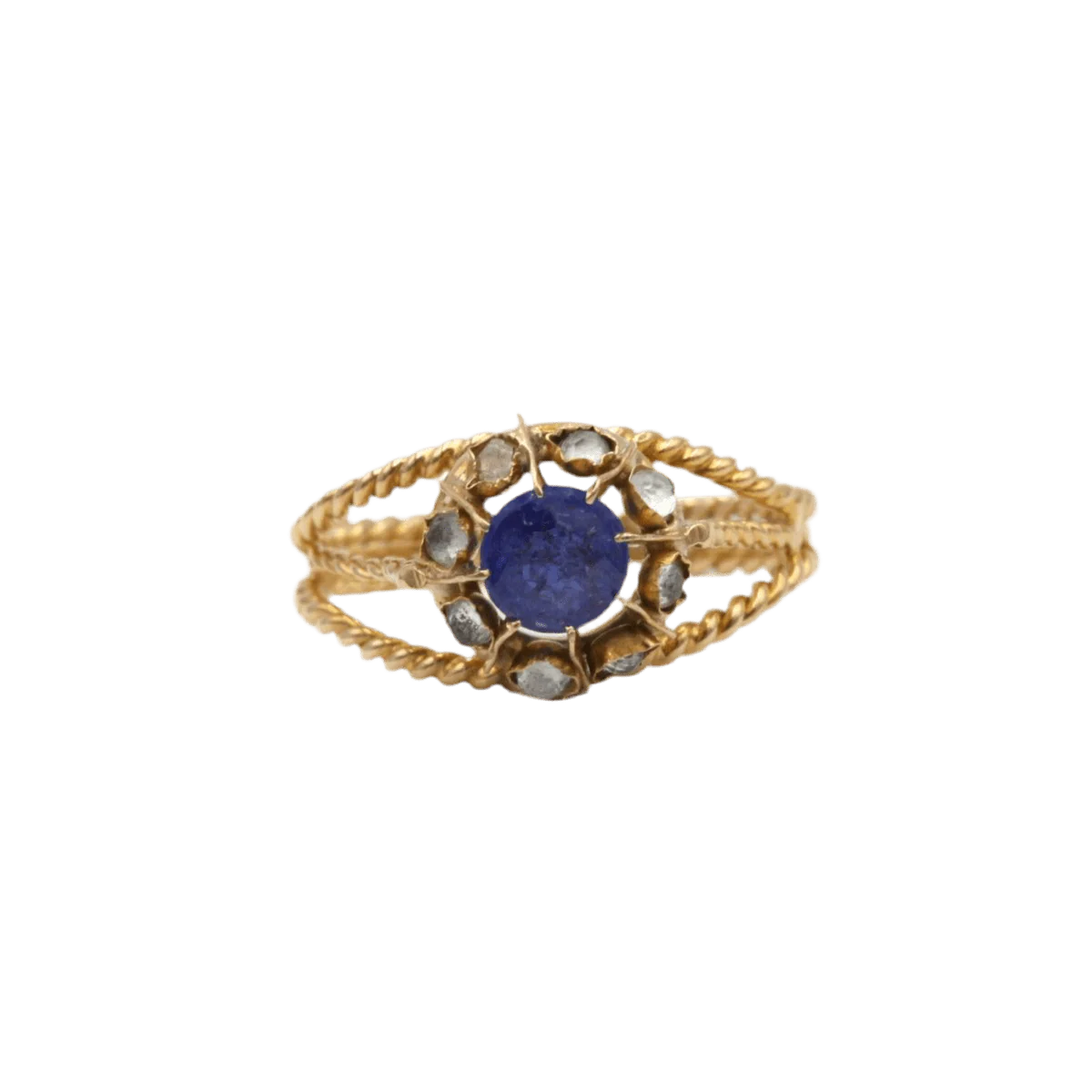 Bague en or jaune, saphir et diamants