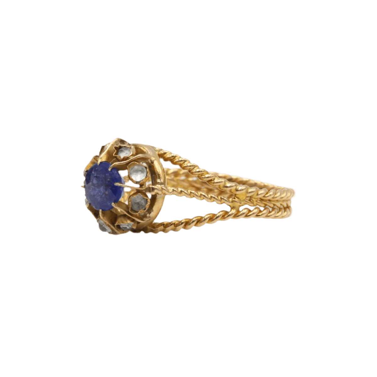 Bague en or jaune, saphir et diamants - Image 2