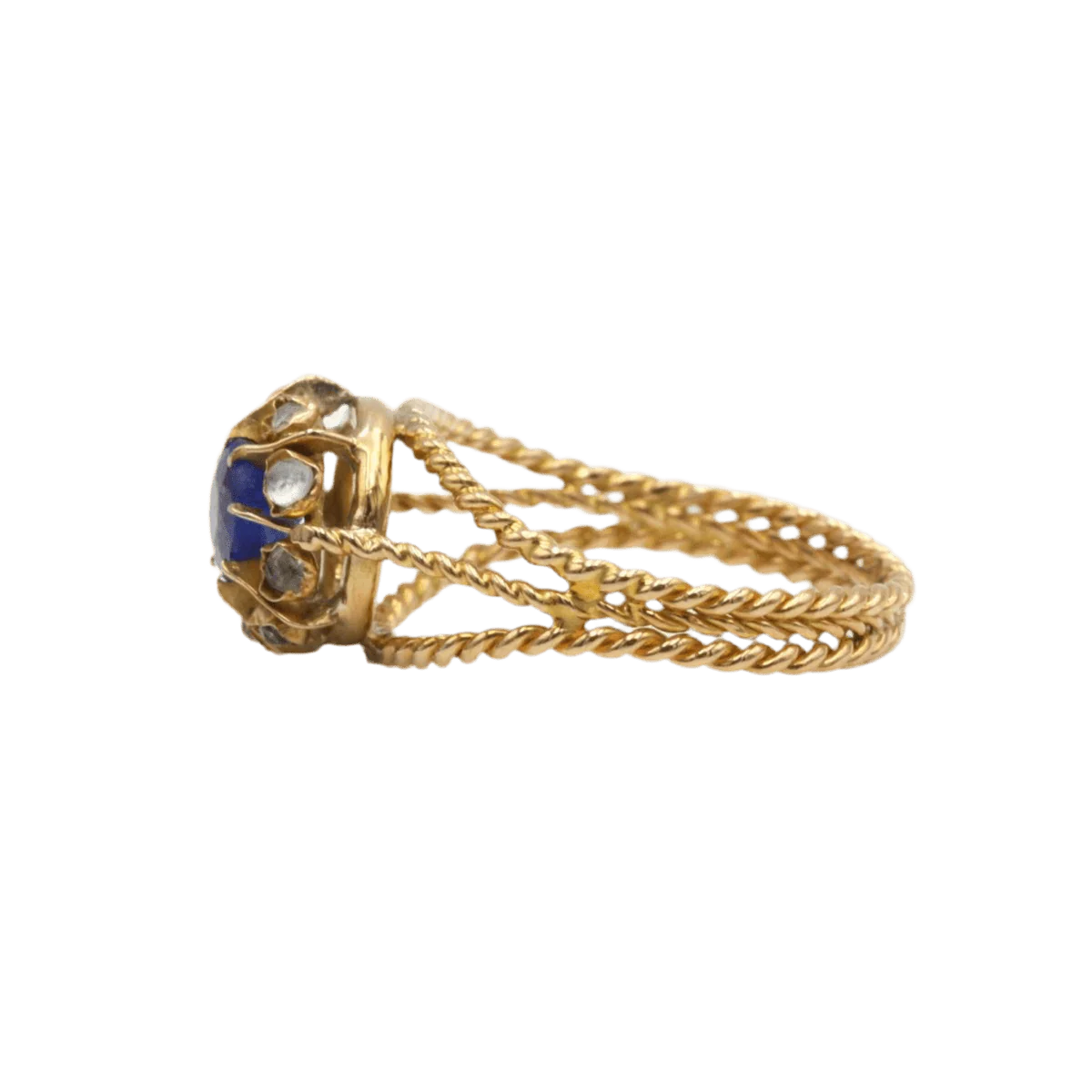 Bague en or jaune, saphir et diamants - Image 3