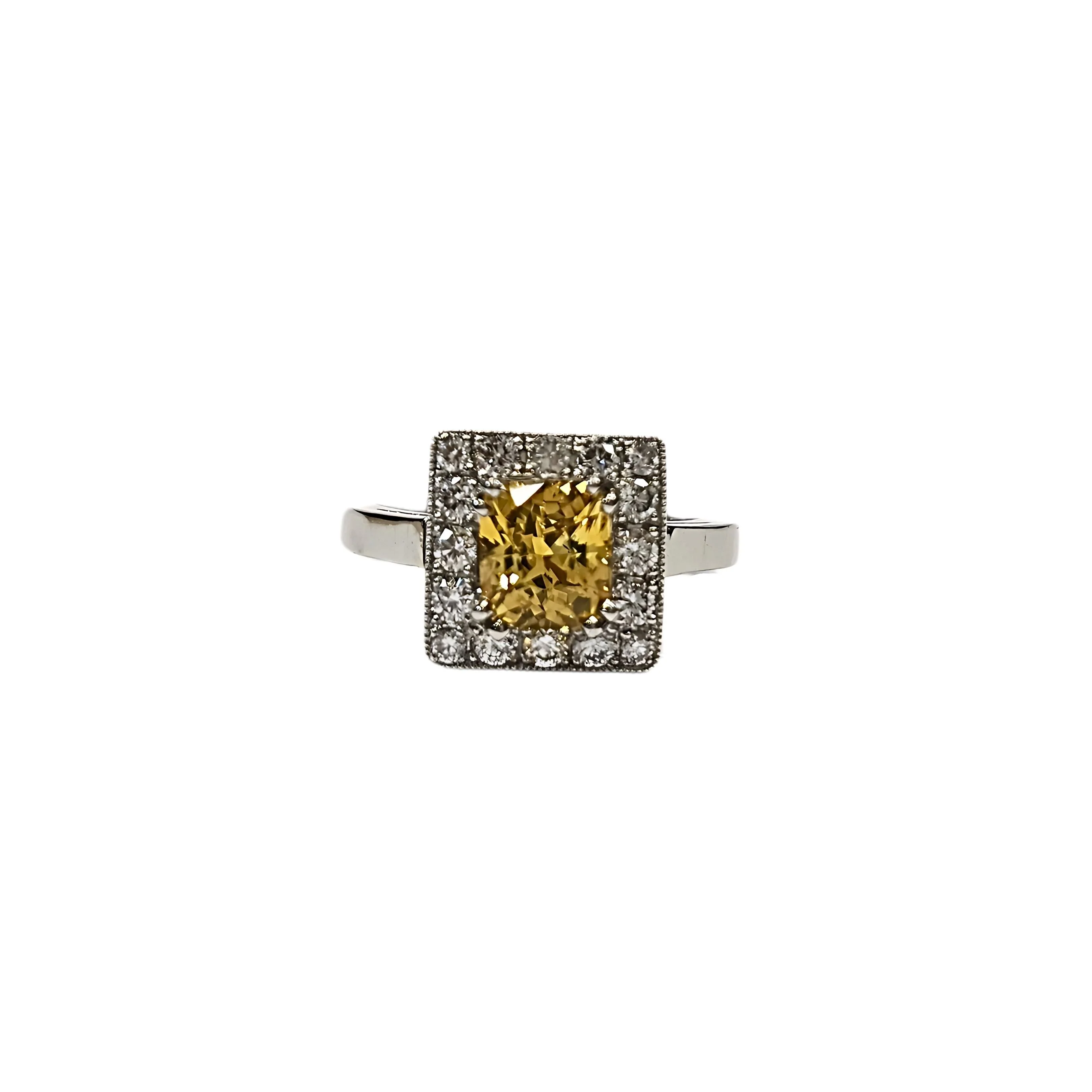 Bague en platine 850, diamants et saphir jaune naturels - Taille EU53