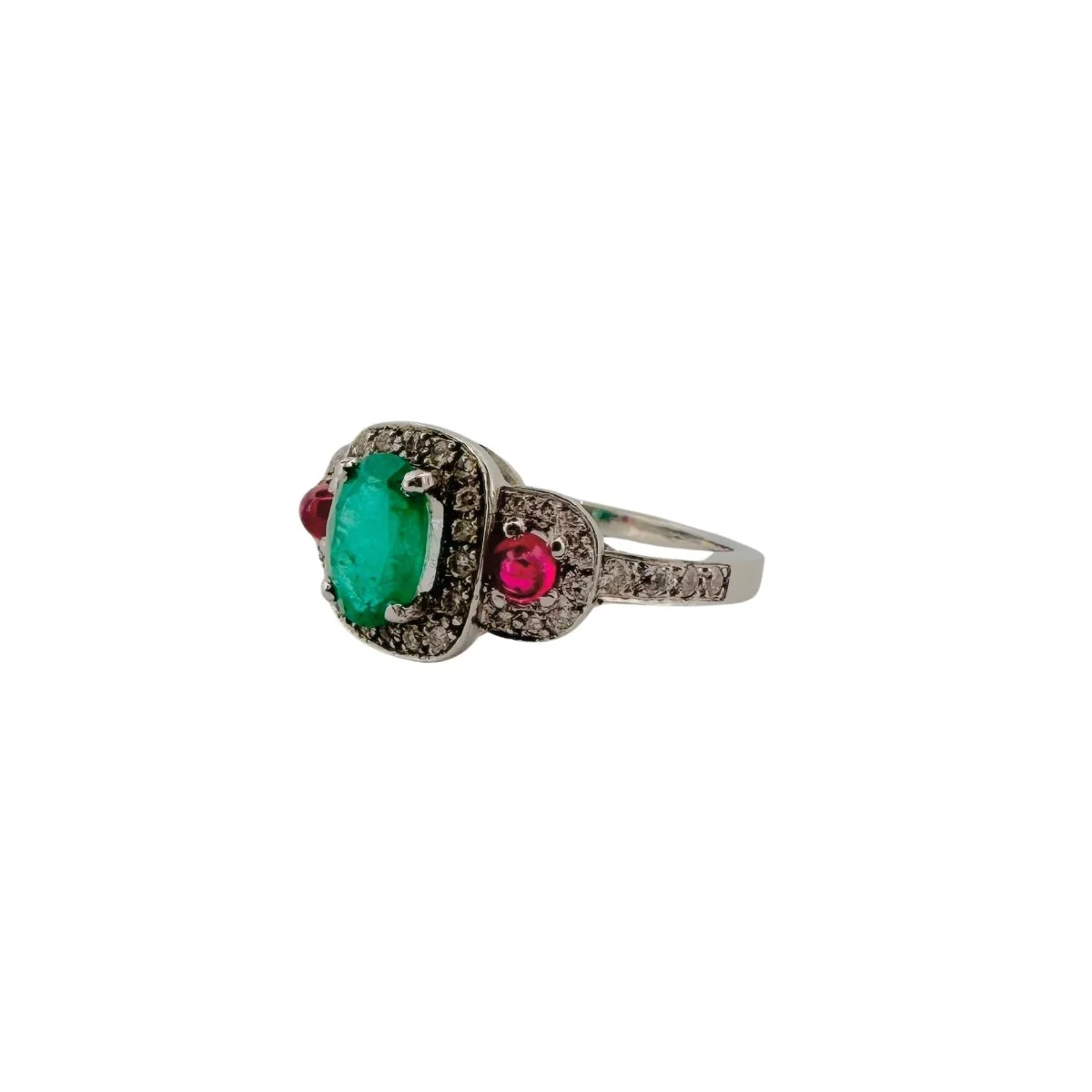 Bague en or blanc, émeraude, rubis et diamants - Image 9