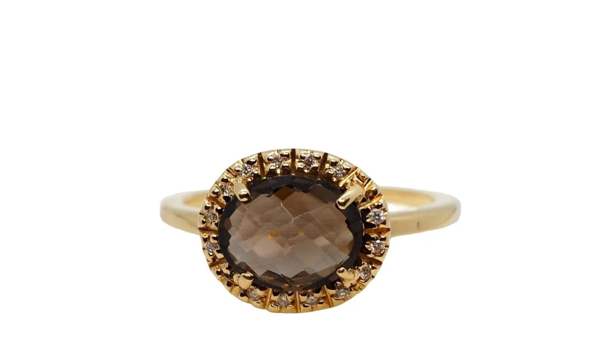 Bague en Or jaune Diamants et Quartz fumé