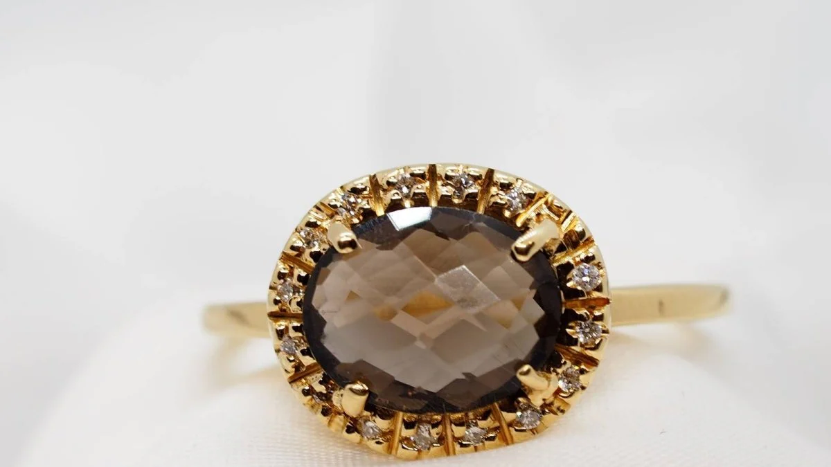 Bague en Or jaune Diamants et Quartz fumé - Image 3
