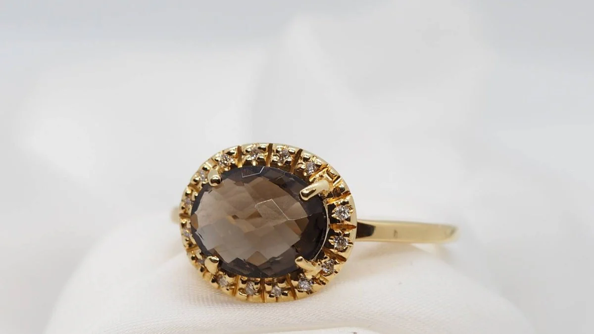 Bague en Or jaune Diamants et Quartz fumé - Image 4