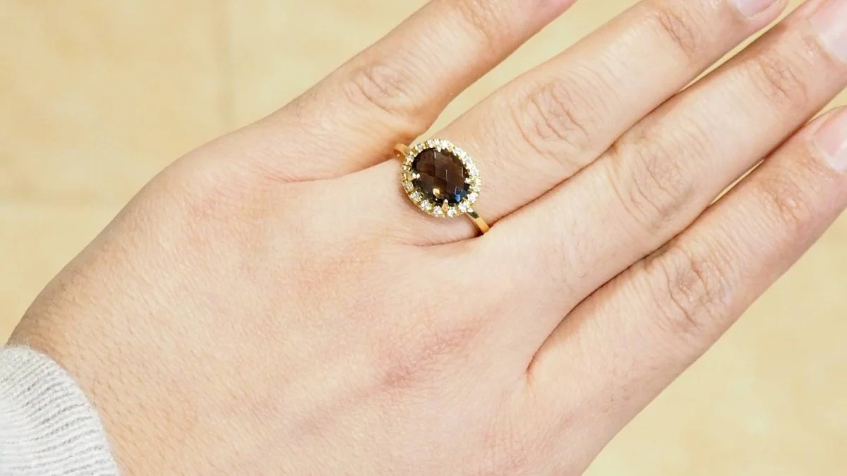 Bague en Or jaune Diamants et Quartz fumé - Image 5