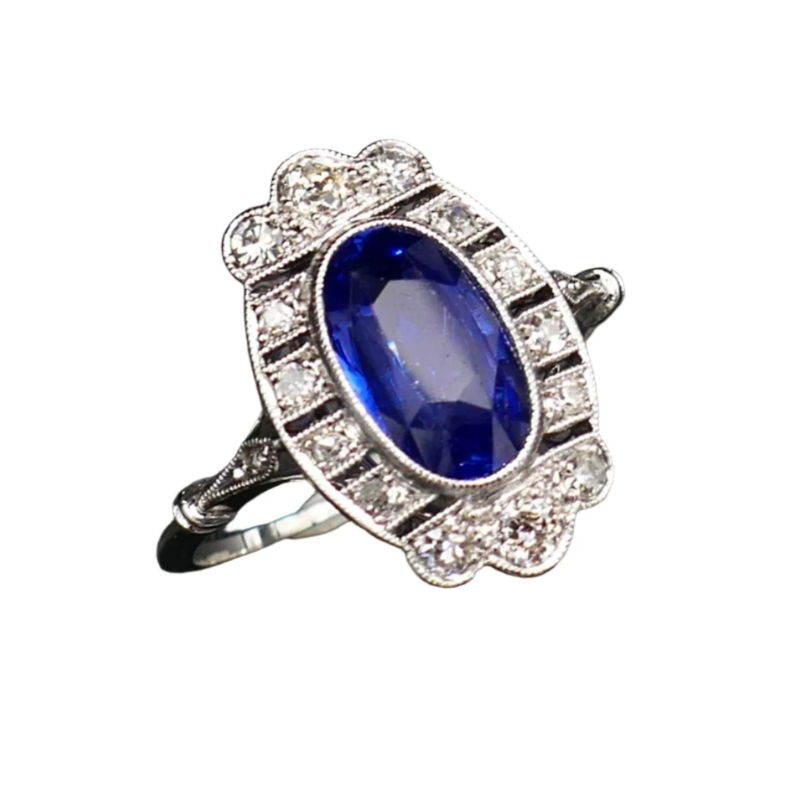 Bague Art Déco en or blanc, saphir et diamants - Image 2
