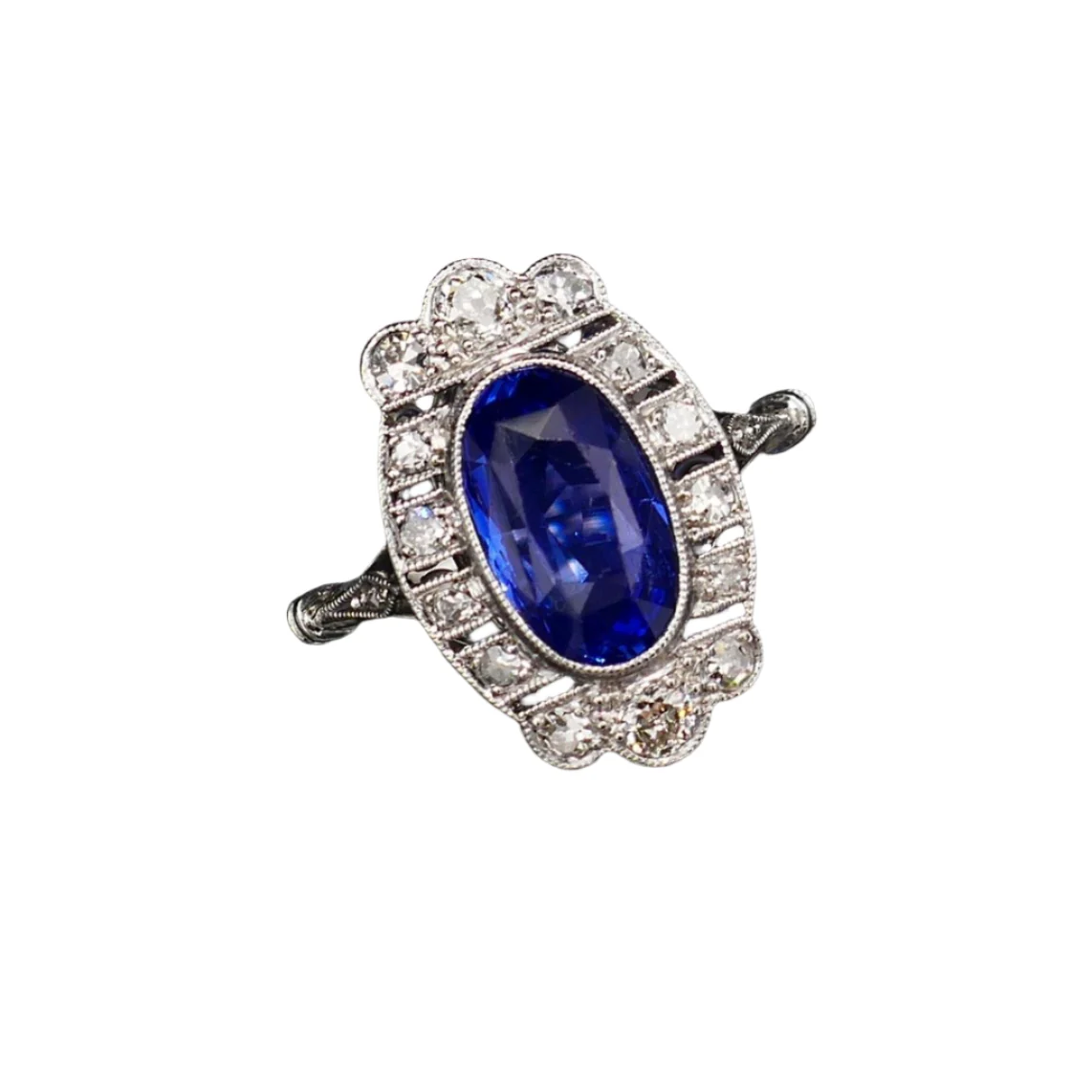 Bague Art Déco en or blanc, saphir et diamants - Image 4