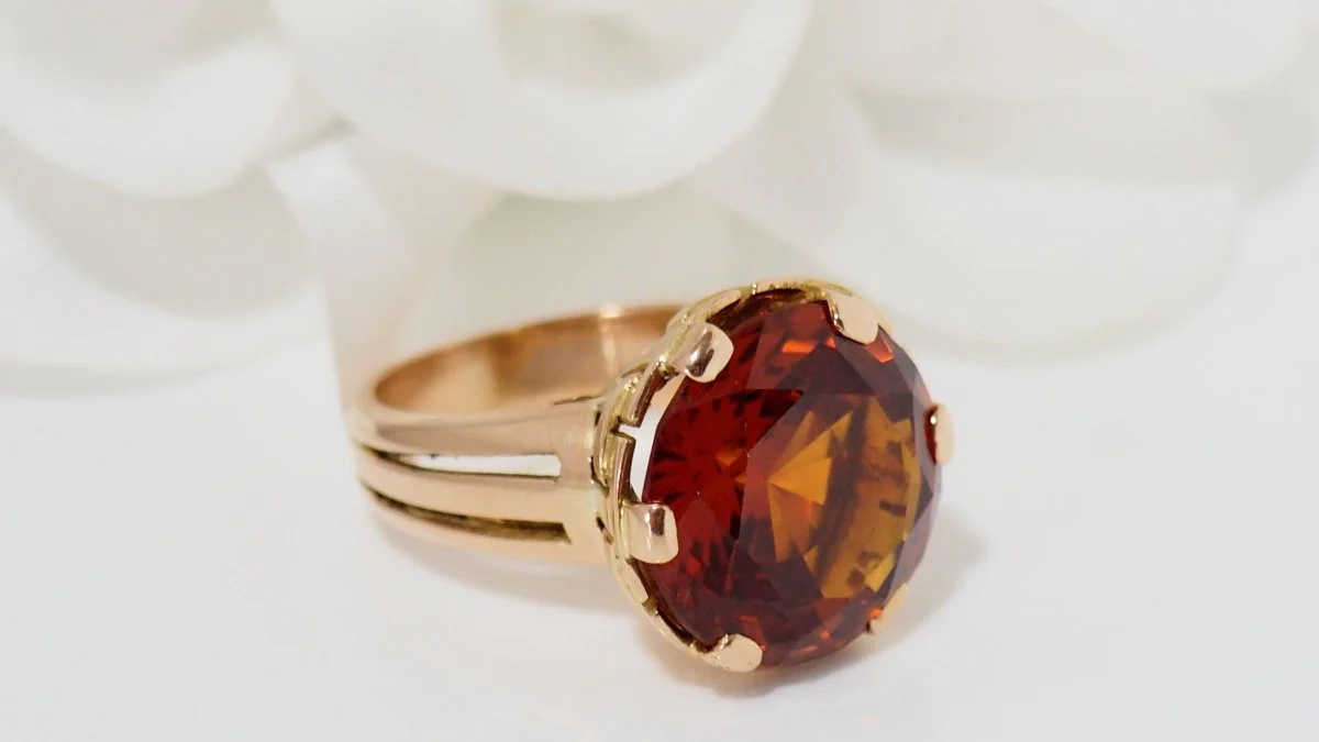 Bague vintage en or rose et saphir orange - Image 3