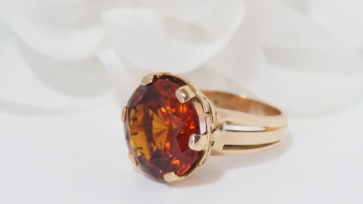 Bague vintage en or rose et saphir orange - Image 4