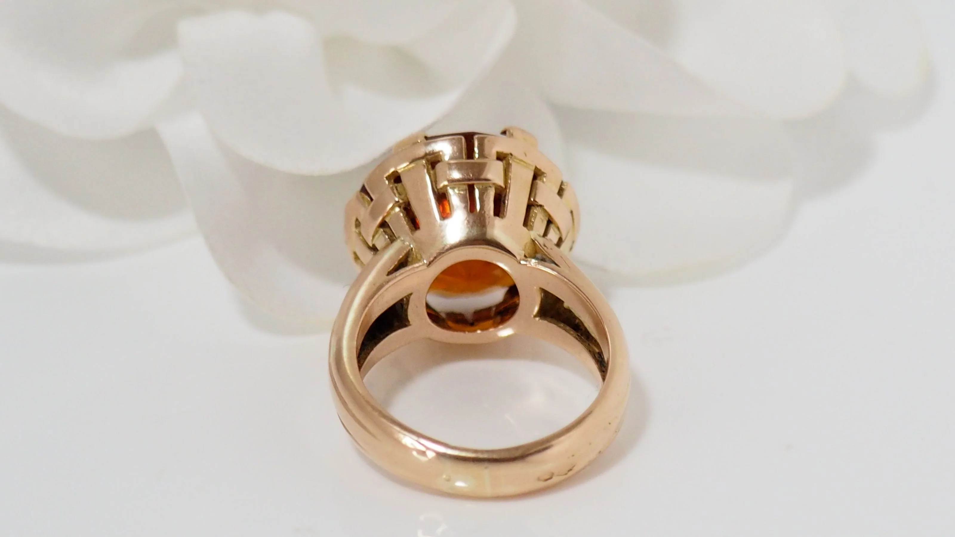 Bague vintage en or rose et saphir orange - Image 8